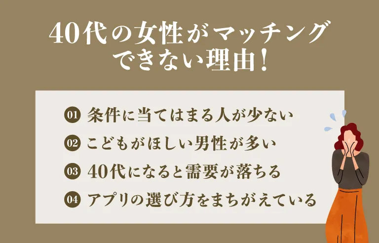 40代の女性がマッチングできない理由