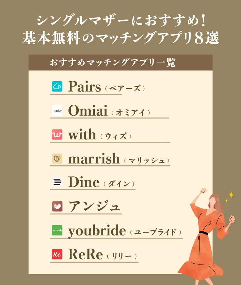 シングルマザーにおすすめ！基本無料のマッチングアプリ8選