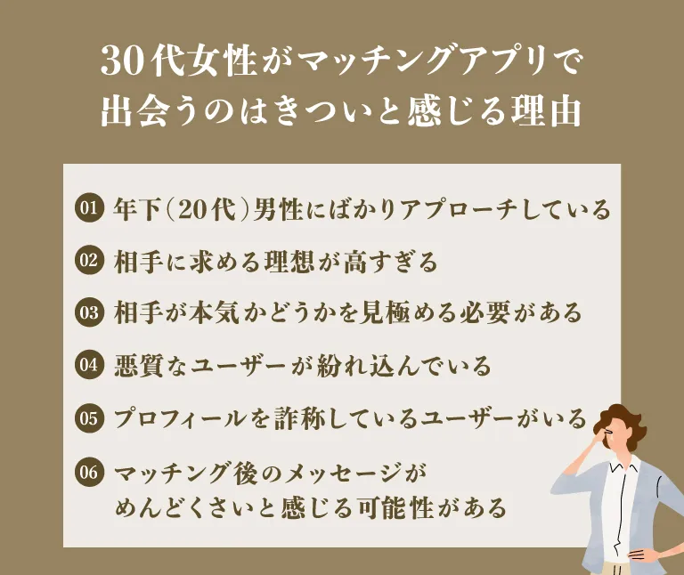 30代女性がマッチングアプリで出会うのは現実的にきついと感じる理由