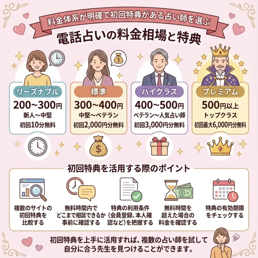 料金体系が明確で初回特典がある占い師を選ぶ
