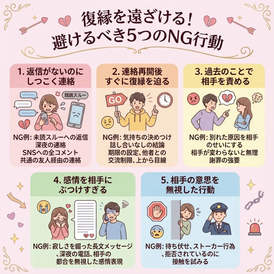 復縁を遠ざける絶対NGな行動5つ