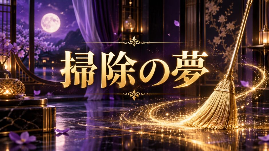 紫とゴールドを基調にした『掃除する夢』のアイキャッチ