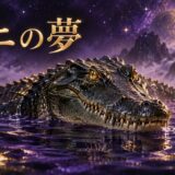 ワニの夢の夢占いを表す紫とゴールドの3D画像