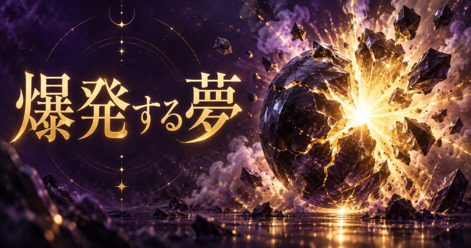 紫と金色で爆発する夢を表現した夢占い記事のアイキャッチ画像