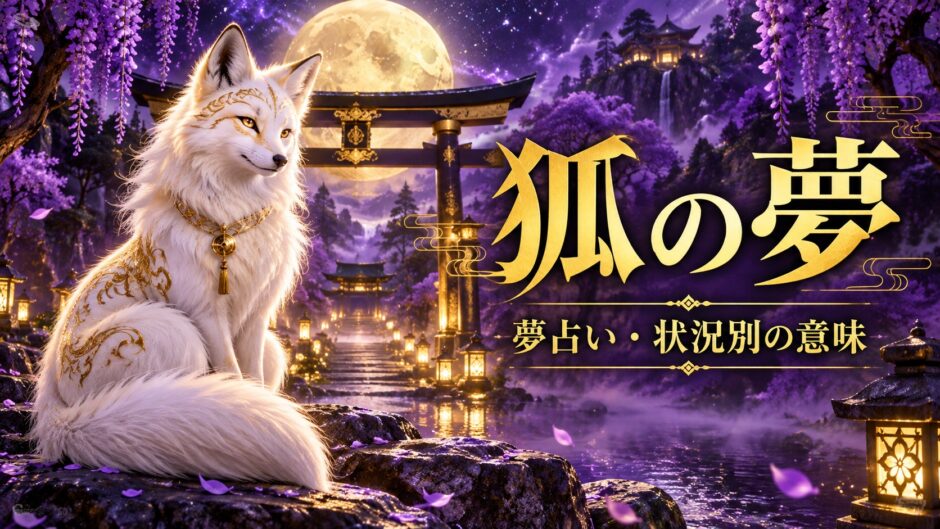 狐の夢の意味を表す紫とゴールドのアイキャッチ