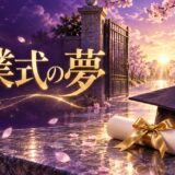 紫と金色で卒業式の夢を表現した夢占い記事のアイキャッチ画像