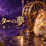 紫と金色でハムスターの夢を表現した夢占い記事のアイキャッチ画像