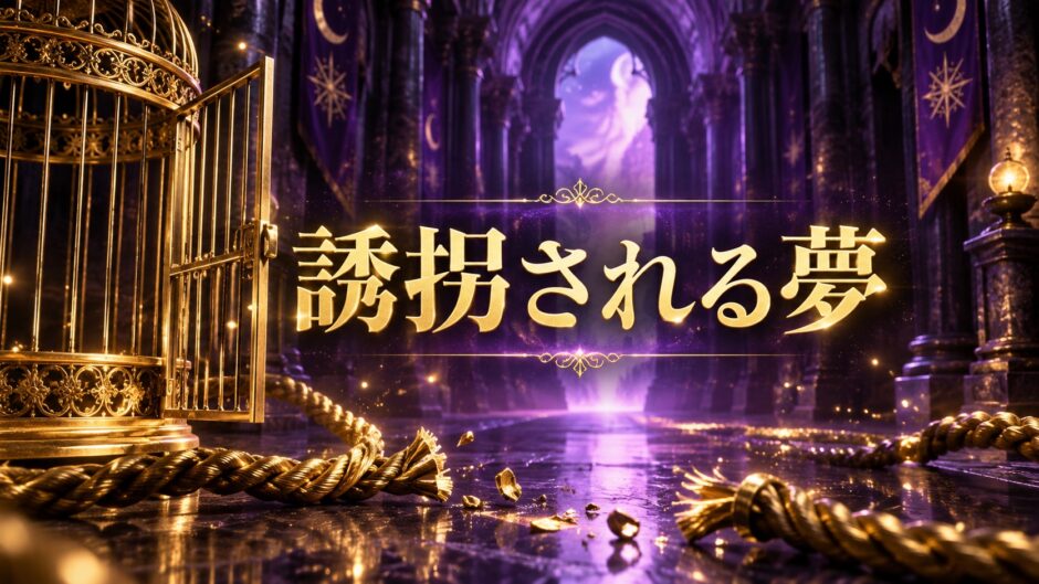 紫とゴールドを基調にした『誘拐される夢』のアイキャッチ