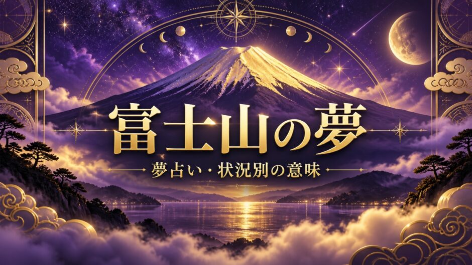 富士山の夢の意味を表す紫とゴールドのアイキャッチ