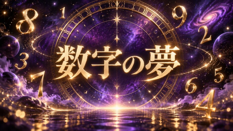 紫とゴールドを基調にした『数字が印象的な夢』のアイキャッチ