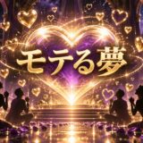 紫とゴールドを基調にした『モテる夢』のアイキャッチ