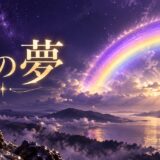紫と金色で虹の夢を表現した夢占い記事のアイキャッチ画像