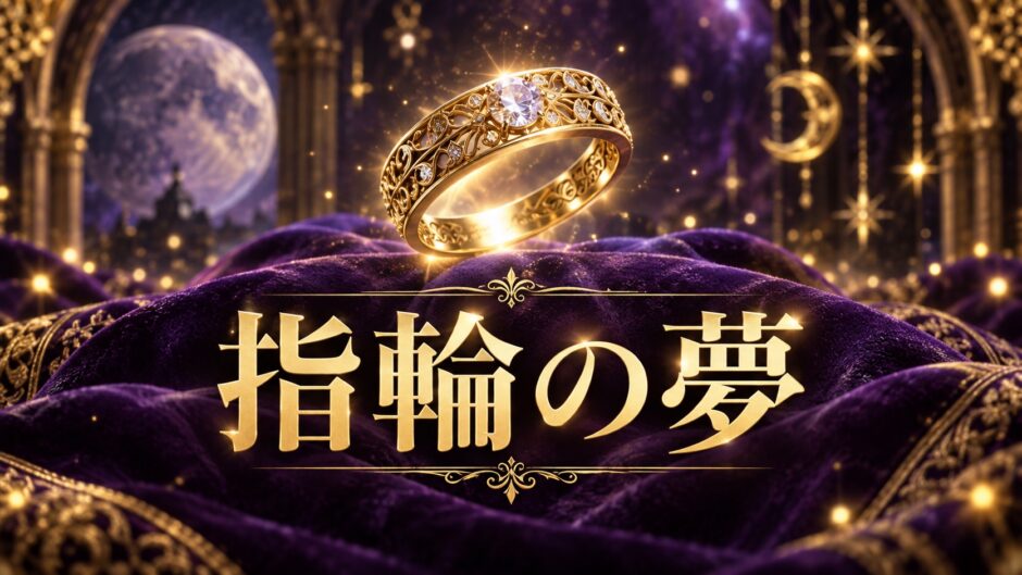 紫とゴールドを基調にした『指輪の夢』のアイキャッチ