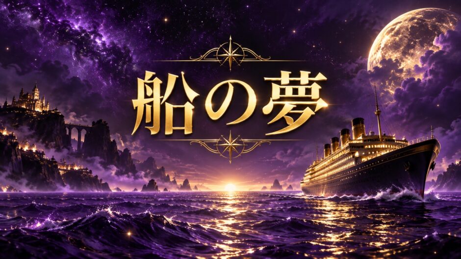 紫とゴールドを基調にした『船・船に乗る夢』のアイキャッチ