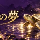 紫と金色で亀の夢を表現した夢占い記事のアイキャッチ画像