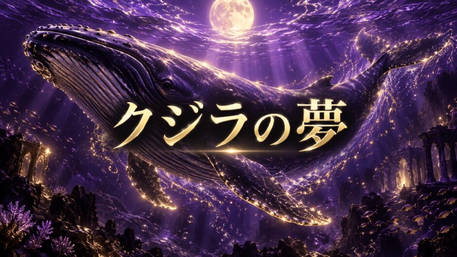 紫とゴールドを基調にした『クジラの夢』のアイキャッチ