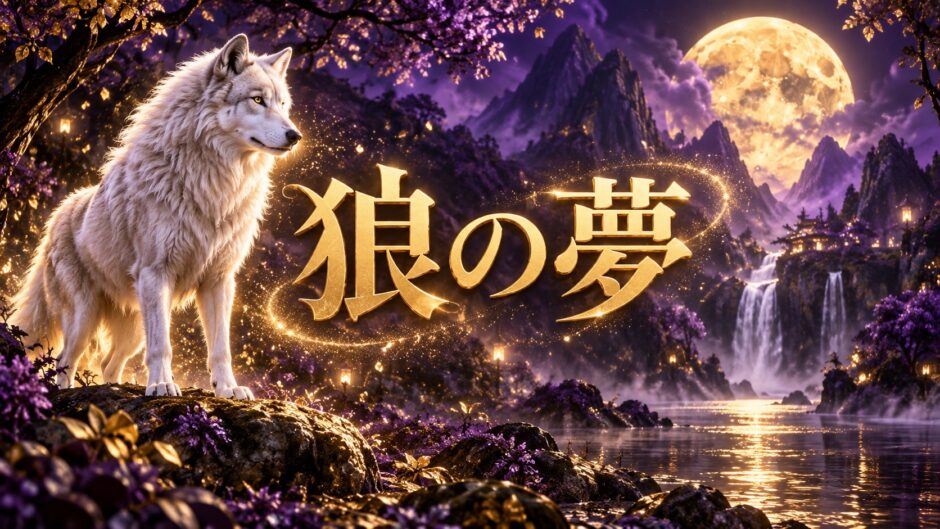 紫とゴールドを基調にした『狼の夢』のアイキャッチ