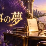 紫と金色で仕事の夢を表現した夢占い記事のアイキャッチ画像