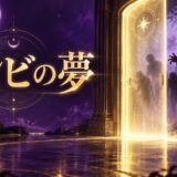 紫と金色でゾンビの夢を表現した夢占い記事のアイキャッチ画像